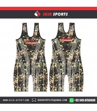 BLACK SKULL CAMO  WRESTLING SINGLETS